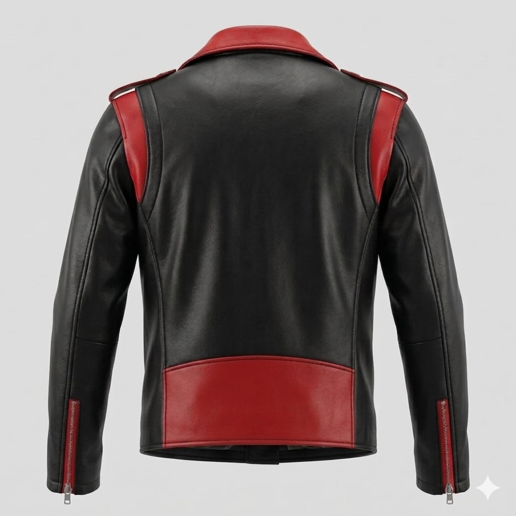 Men's Black & Red Two-Tone Biker Original Premium Leather Jacket