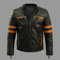 Men's Black & Orange Stripe Biker Premium Original Leather Jacket
