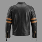 Men's Black & Orange Stripe Biker Premium Original Leather Jacket