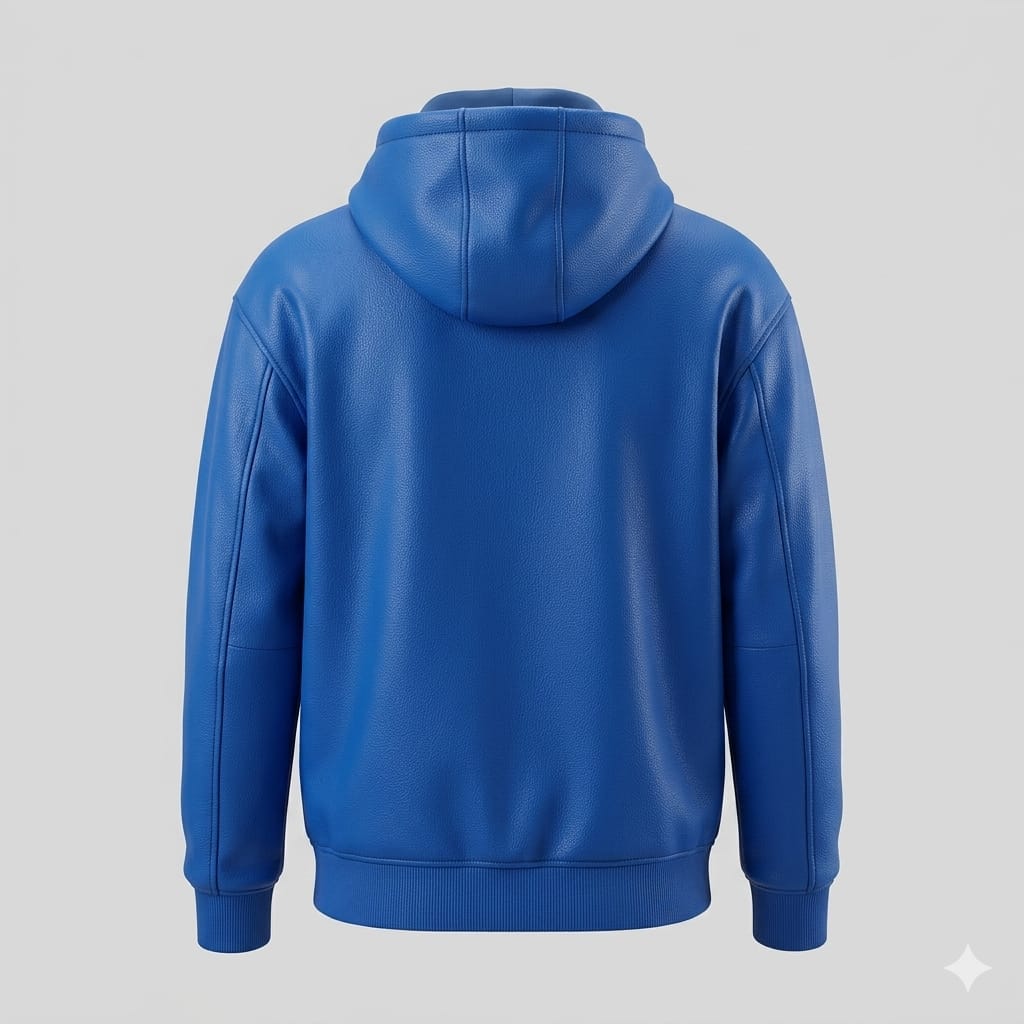 Men's Royal Blue Premium Lambskin Original Leather Pullover Hoodie