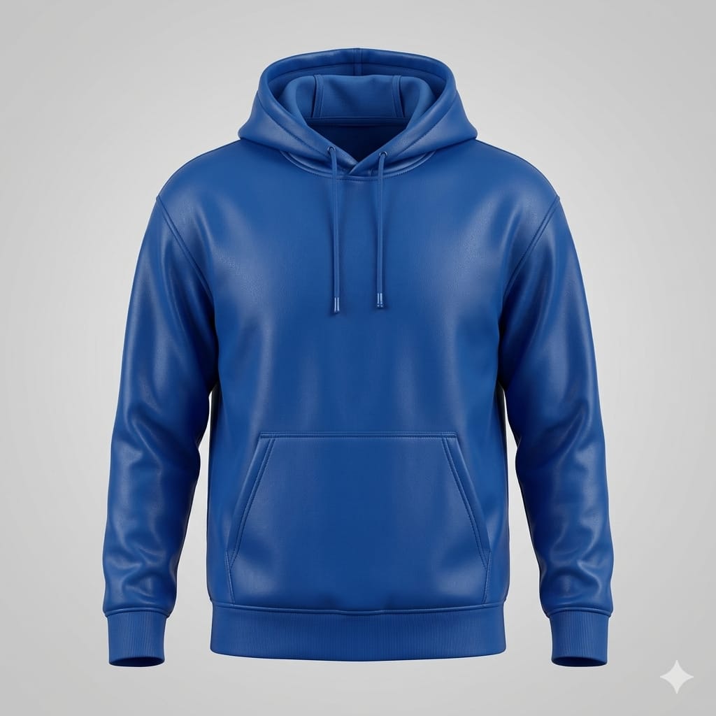 Men's Royal Blue Premium Lambskin Original Leather Pullover Hoodie