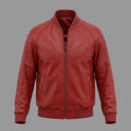 Men's Red Lambskin Premium Original Leather Bomber Jacket with Gold Hardware