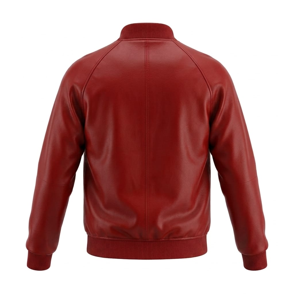 Men's Red Lambskin Premium Original Leather Bomber Jacket with Gold Hardware