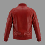 Men's Red Lambskin Premium Original Leather Bomber Jacket with Gold Hardware