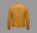 Men's Mustard Yellow Lambskin Premium Original Leather Biker Jacket with Quilted Shoulders