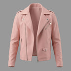 Men's Blush Pink Original Premium Lambskin Leather Asymmetric Biker Jacket with Epaulettes