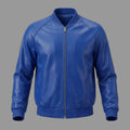 Blue leather jacket on a gray background