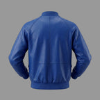 Men's Royal Blue Lambskin Premium Original Leather Bomber Jacket with Ribbed Trim
