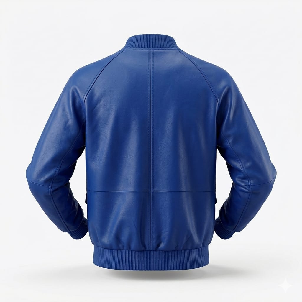 Men's Royal Blue Lambskin Premium Original Leather Bomber Jacket with Ribbed Trim