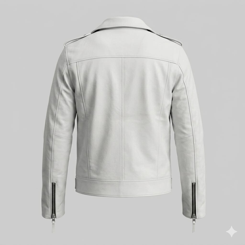 Men's White Lambskin Premium Original Leather Double-Zip Biker Jacket with Snap Buttons