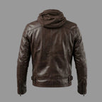 Men's Dark Brown Lambskin Original Premium Leather Hooded Biker Jacket with Quilted Panels