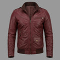 Men's Maroon Lambskin Original Premium Leather Bomber Jacket with Epaulettes