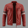 Men's Red Premium Original Lambskin Leather Biker Jacket with Racing Stripes