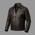 Men's Dark Brown Original Premium Lambskin Leather Trucker Jacket with Chest Pockets