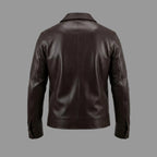 Men's Dark Brown Original Premium Lambskin Leather Trucker Jacket with Chest Pockets