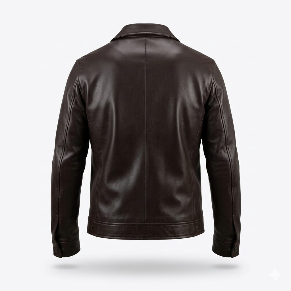 Men's Dark Brown Original Premium Lambskin Leather Trucker Jacket with Chest Pockets