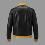 Men's Black & Yellow Two-Tone Lambskin Original Premium Leather Trucker Jacket