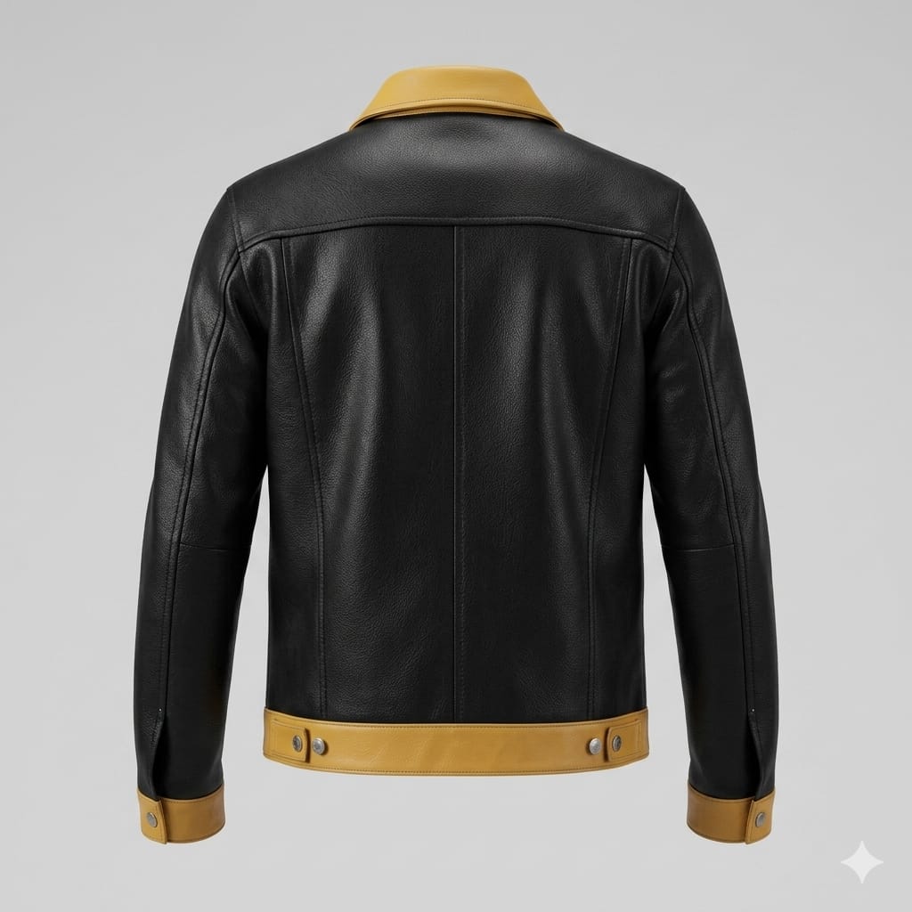 Men's Black & Yellow Two-Tone Lambskin Original Premium Leather Trucker Jacket