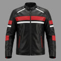 Men's Black Lambskin Premium Original Leather Motorsport Jacket with Red & White Panels