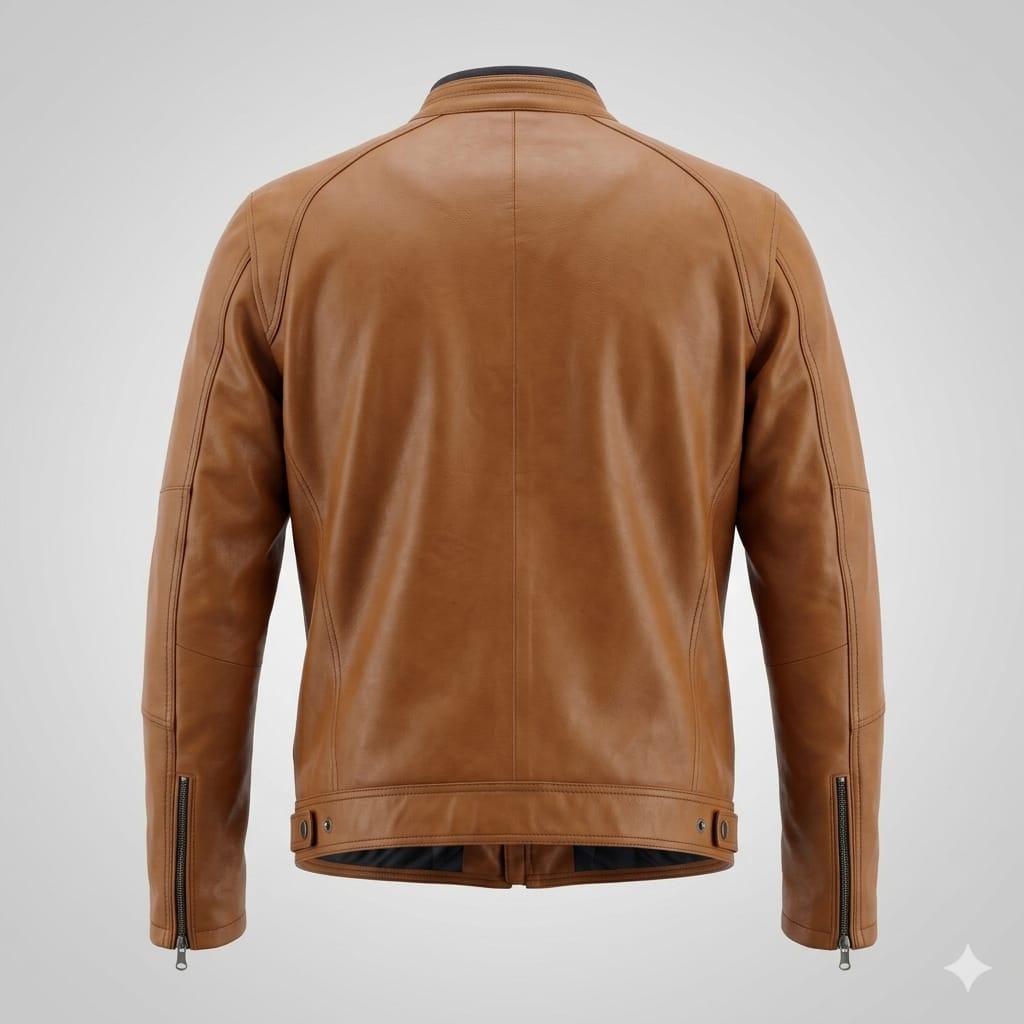 Men's Brown Lambskin Original Leather Biker Jacket with Dual Chest Zips