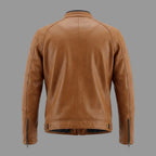 Men's Brown Lambskin Original Leather Biker Jacket with Dual Chest Zips