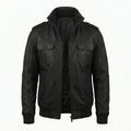 Men's Black Original Premium Lambskin Leather Military Bomber Jacket