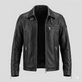 Men's Black Lambskin Original Leather Moto Jacket with Collar