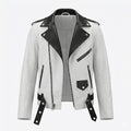 Men's White & Black Contrast Original Leather Biker Jacket