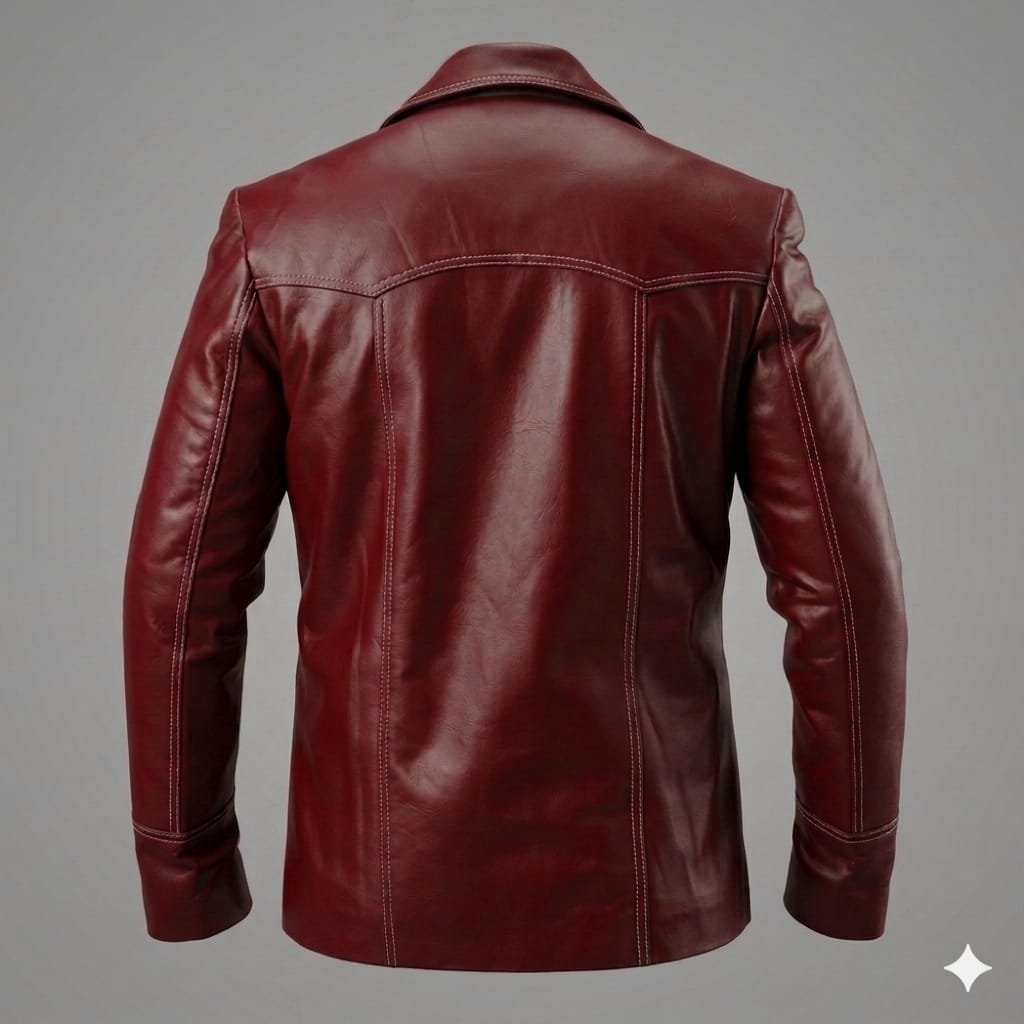 Men's Red Button-Front Premium Original Leather Jacket