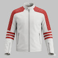 Men's White & Red Quilted Premium Original Leather Biker Jacket