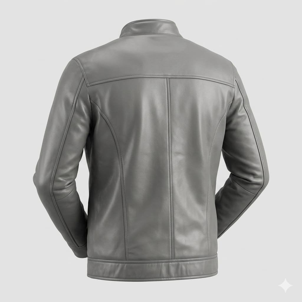 Men's Grey Moto-Collar Premium Original Leather Jacket