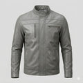 Men's Grey Moto-Collar Premium Original Leather Jacket
