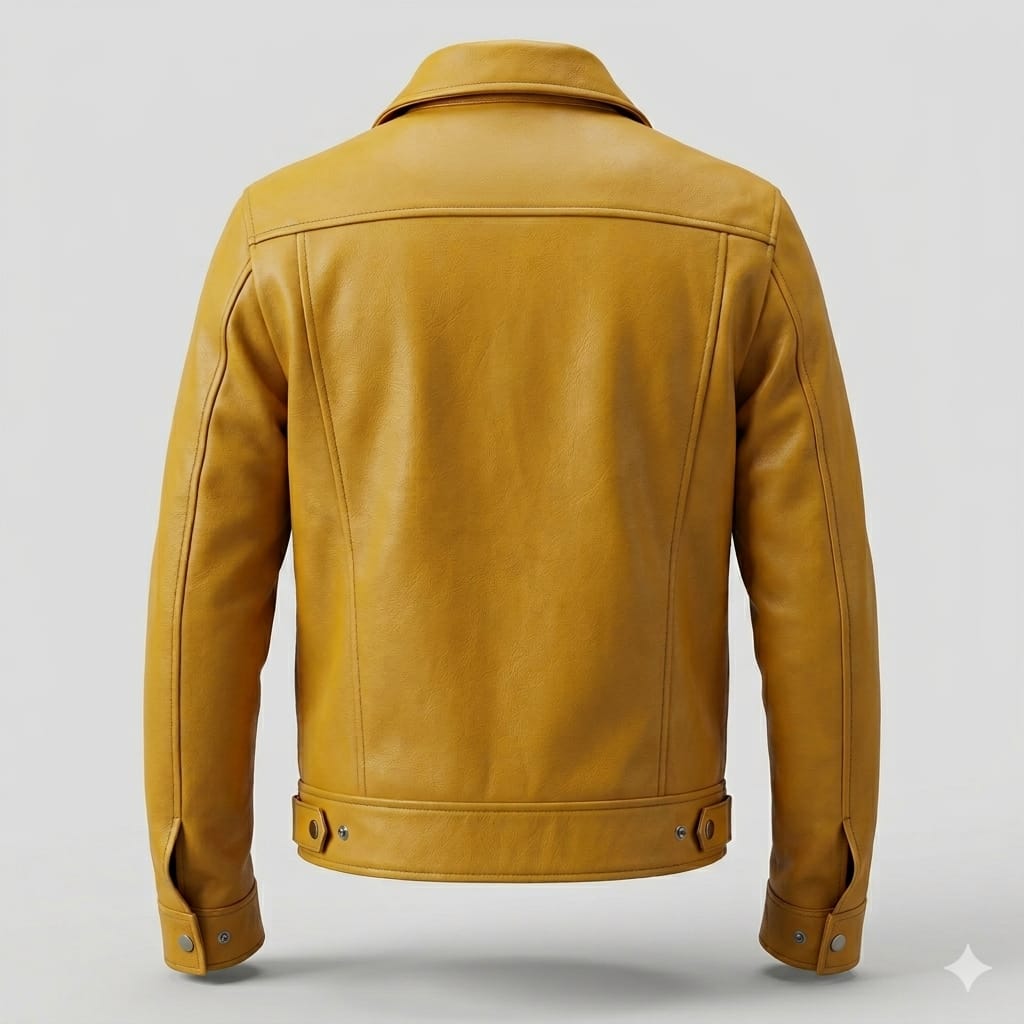 Men's Yellow Original Leather Jacket with Spread Collar