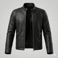 Men's Black Quilted Elbow Patch Biker Original Leather Jacket – Full-Grain Handcrafted