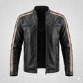 Men's Black Racing Stripe Racer Leather Jacket – Tan & Orange Full-Grain Handcrafted