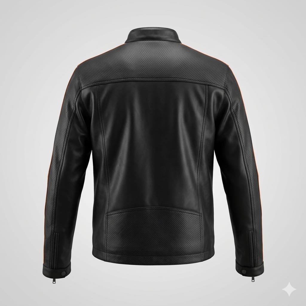 Men's Black Racing Stripe Racer Leather Jacket – Tan & Orange Full-Grain Handcrafted