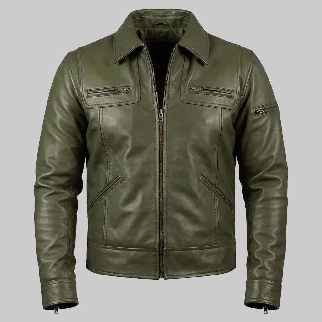 Men's Olive Green Original Premium Leather Jacket – Full-Grain Handcrafted
