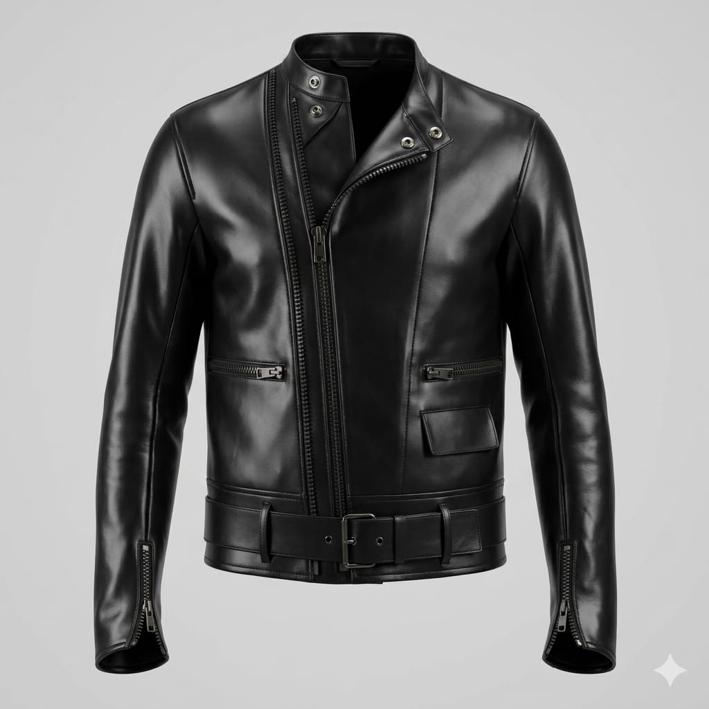 Men's Black Premium Belted Biker Original Leather Jacket – Full-Grain Handcrafted