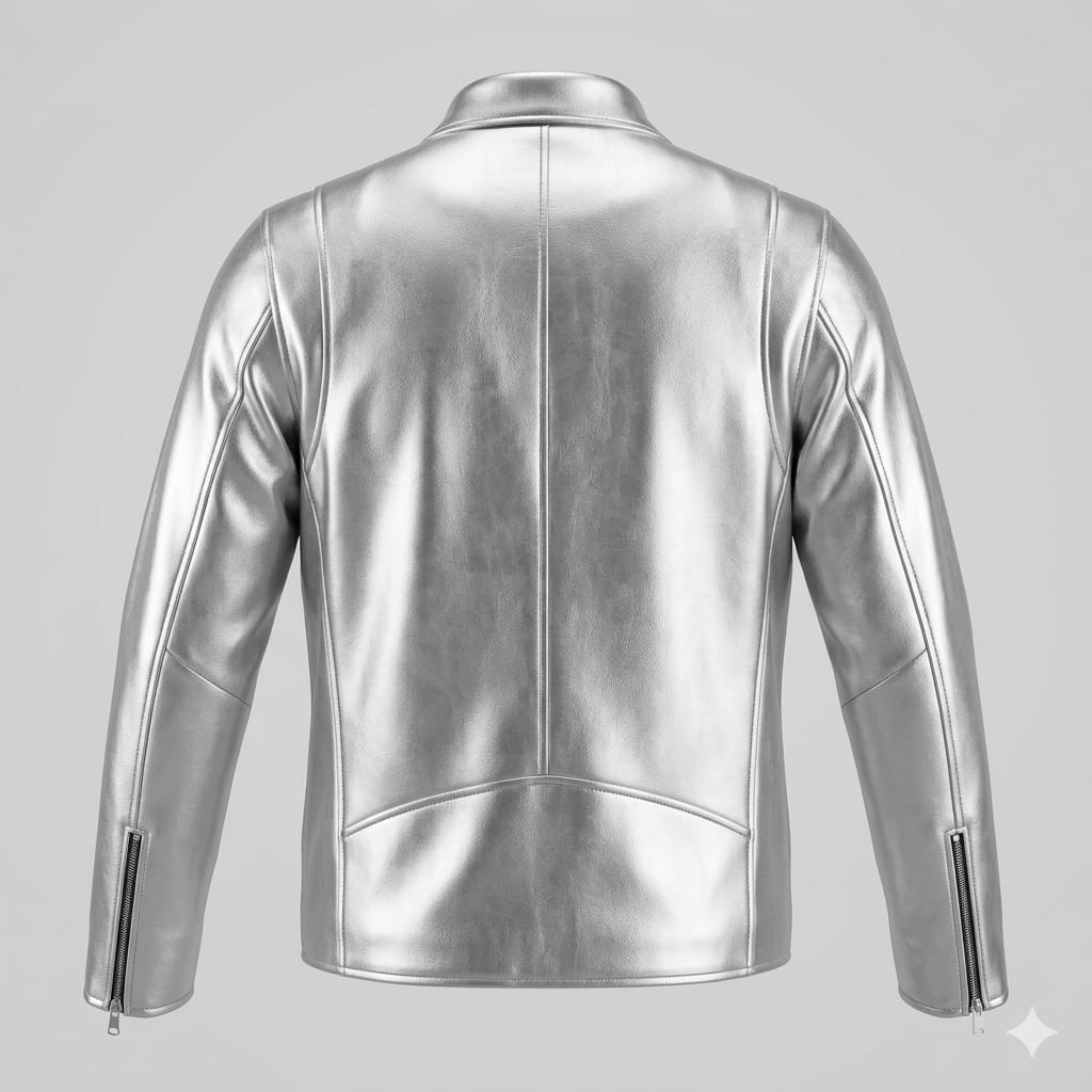 Men's Premium Silver Metallic Biker Original Leather Jacket – Asymmetric Zip Handcrafted