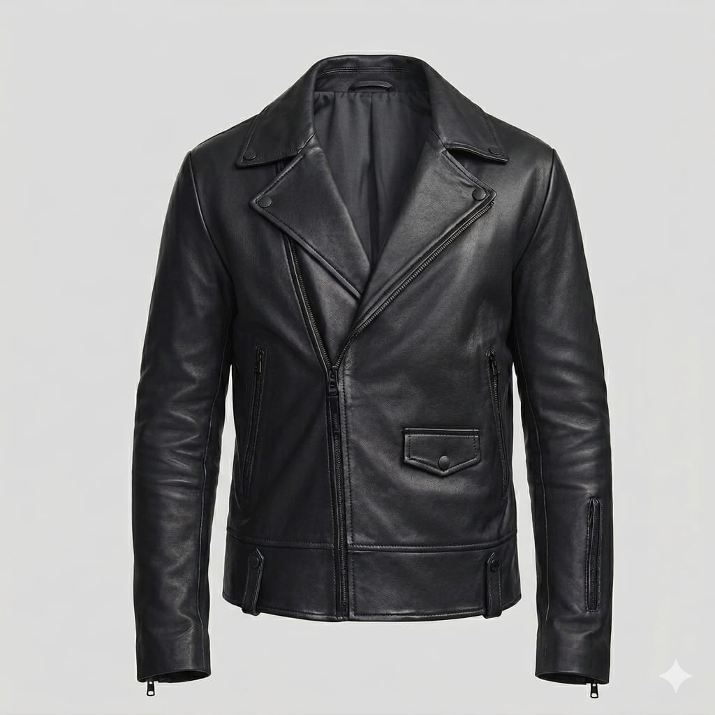 Men's Original Black Biker Leather Jacket – Full-Grain Asymmetric Zip Handcrafted