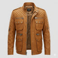 Men's Tan Quilted Multi-Pocket Premium Leather Original Field Jacket