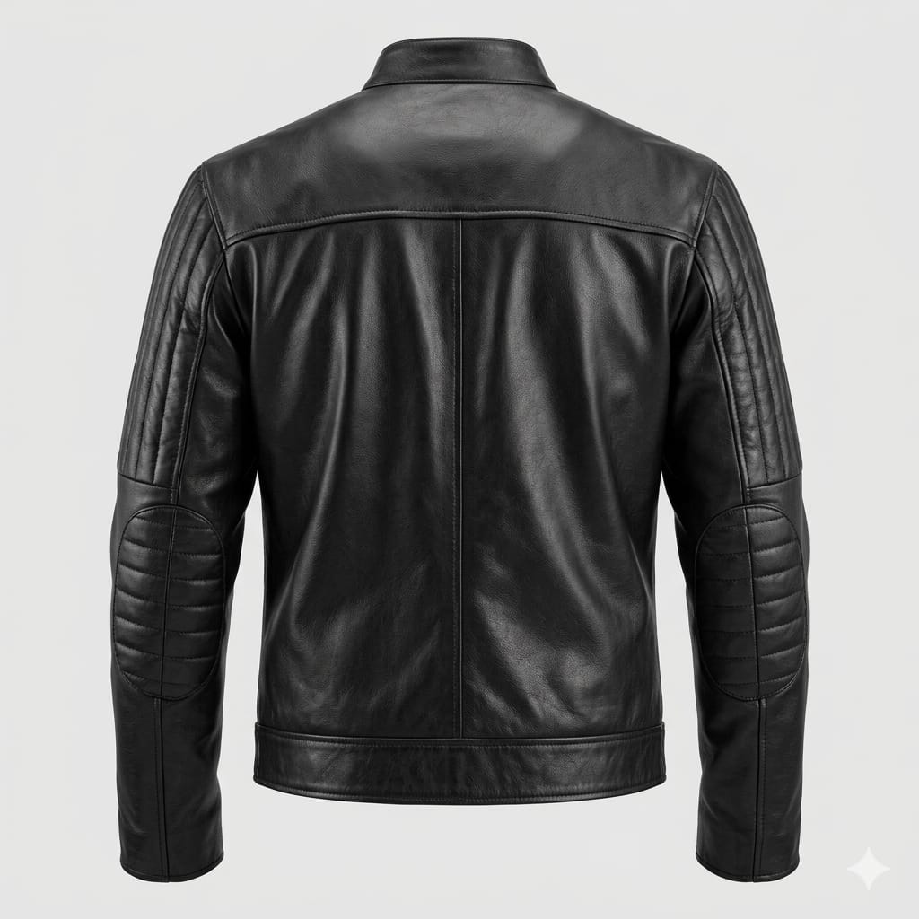 Men's Black Leather Moto Jacket – White Stripe & Quilted Shoulders Handcrafted Full-Grain