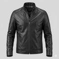 Men's Black Original Leather Stand Collar Jacket – Panelled Handcrafted Full-Grain