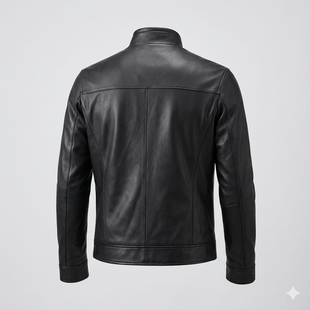 Men's Black Original Leather Stand Collar Jacket – Panelled Handcrafted Full-Grain