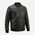 Men's Black Original Leather Premium Slim-Fit Bomber Jacket – Handcrafted Full-Grain