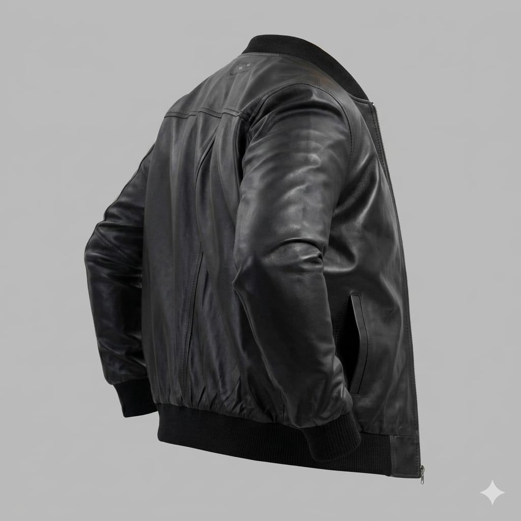 Men's Black Original Leather Premium Slim-Fit Bomber Jacket – Handcrafted Full-Grain