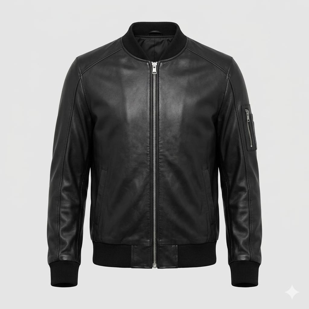 Men's Black Leather Premium Bomber Jacket – Handcrafted Full-Grain