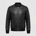Men's Black Leather Premium Bomber Jacket – Handcrafted Full-Grain