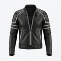 Men's Black Premium Original Leather Racer Jacket – White Stripe Detail Handcrafted Full-Grain