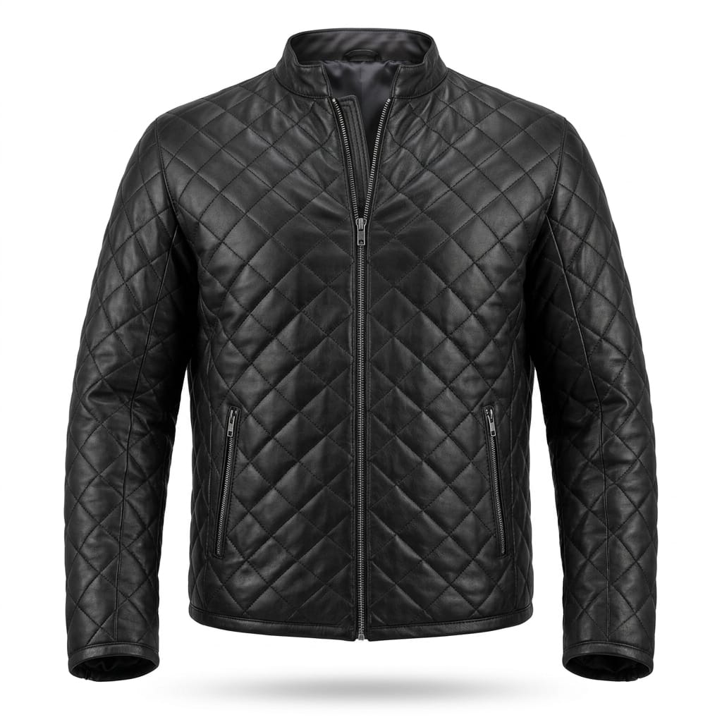 Men's Premium Black Quilted Original Leather Jacket – Handcrafted Full-Grain